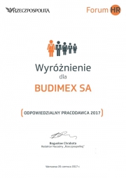 Budimex z wyróżnieniem Odpowiedzialny Pracodawca 2017