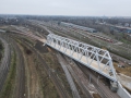 A single-span viaduct with two tracks and a turnout – the first of its kind in Poland.