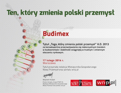 Budimex získává titul „Ten, který mění polský průmysl“